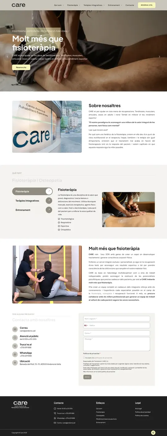Screenshot of the CARE Fisioteràpia website
