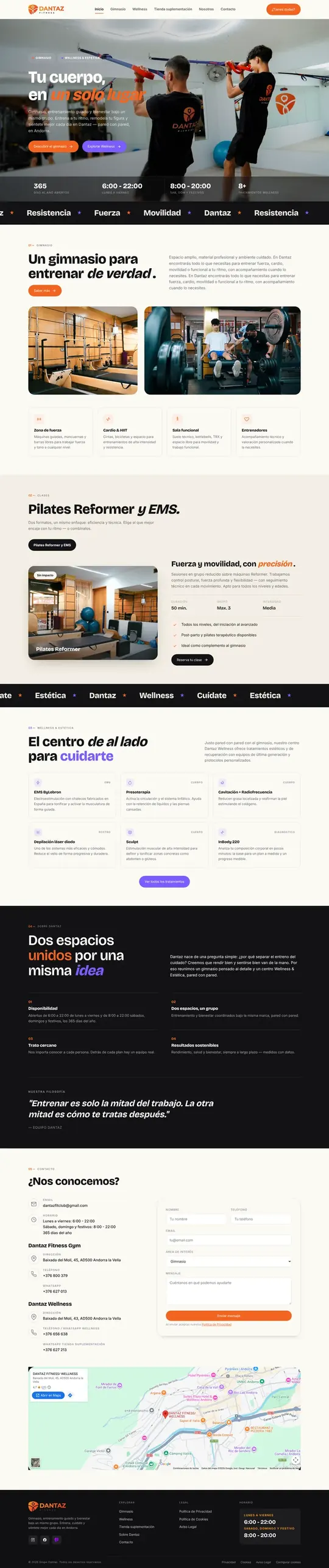 Screenshot of the Dantaz Fitness & Wellness website