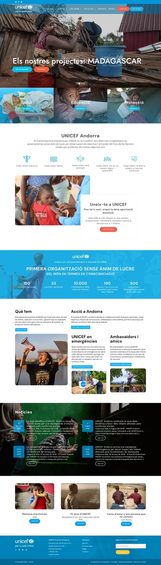 Screenshot of the UNICEF Andorra website