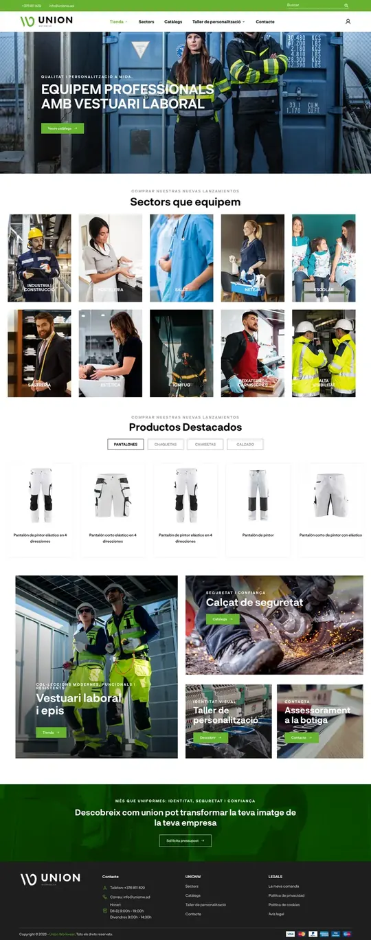 Screenshot of the Union Workwear website